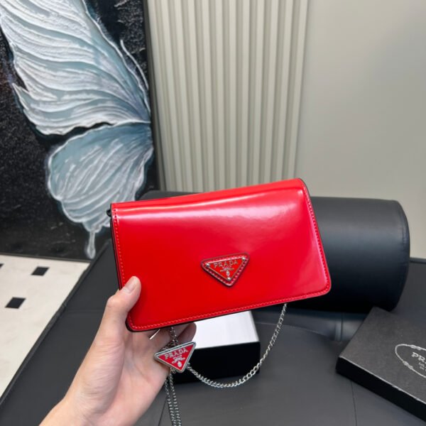 PR Triangle Logo Shoulder Bag Red Leather - Bag
