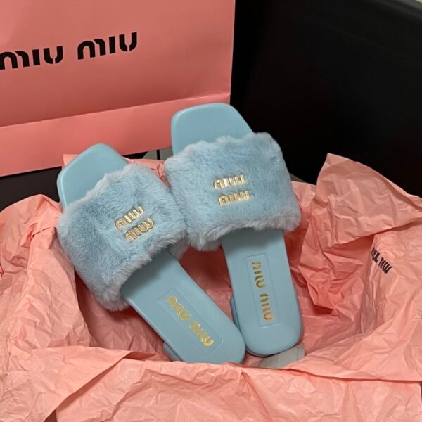 MIU Faux Fur Slides Light Blue - Slides