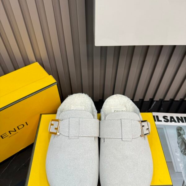 FD FF Buckle Shearling Clogs - Shoes