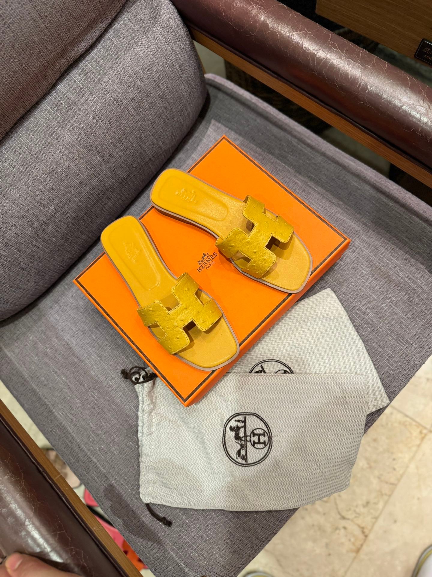 HM Oran Sandals Yellow Ostrich Leather - Sandals - Image 4