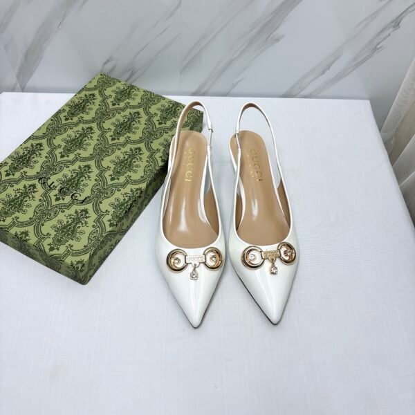 GG Horsebit Slingback Pumps White Leather - Heels