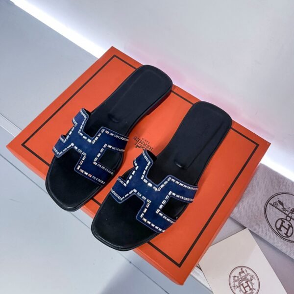 HM Oran Sandals Blue Suede with Crystals - Slides
