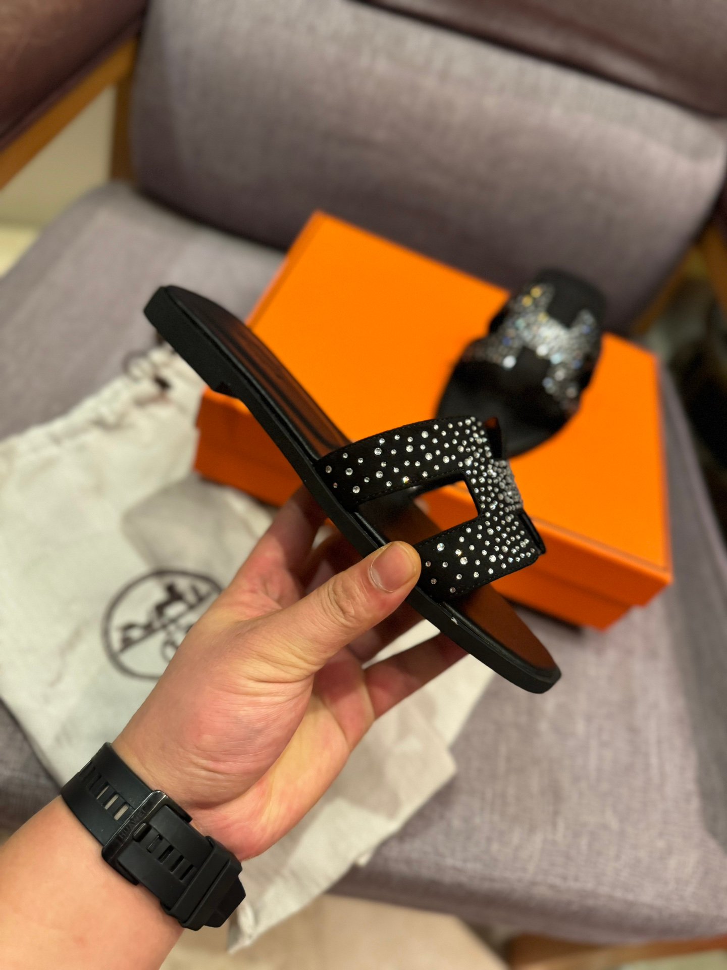 HM Oran Sandals Black Studded Leather - Slides - Image 3