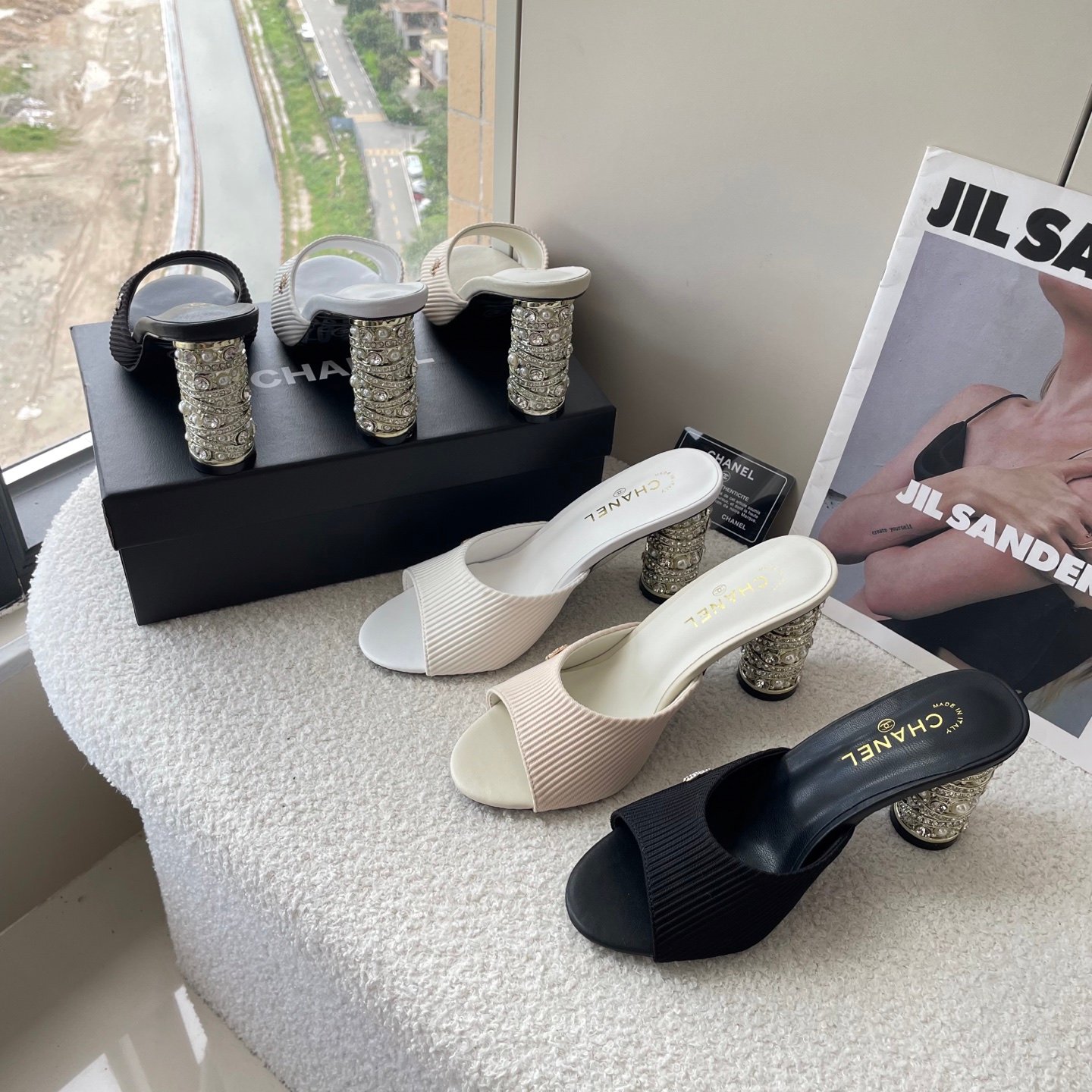 CC Pearl & Diamond Heel Slides Black/White - Shoes - Image 3