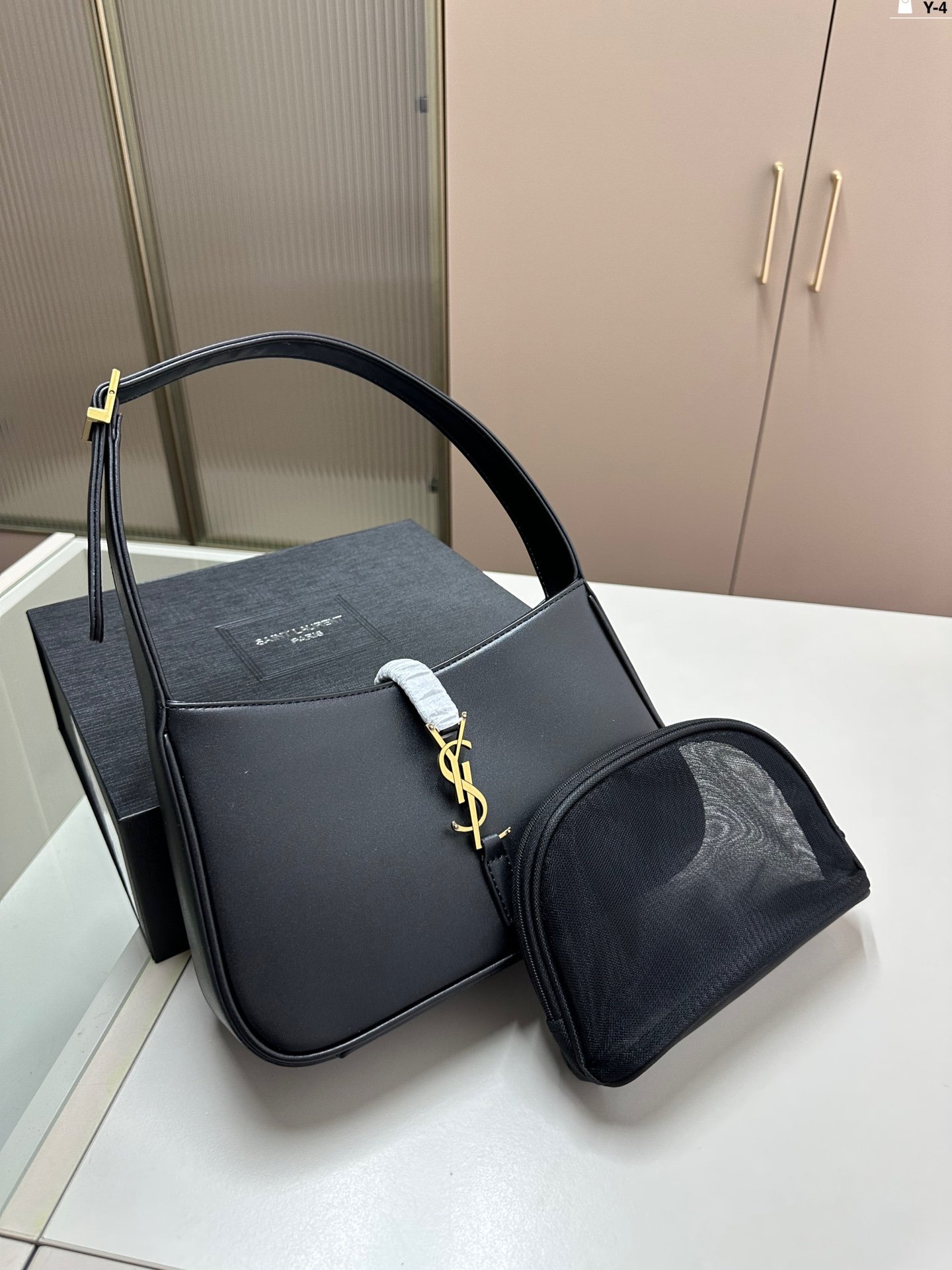 YSL Le 5 à 7 Hobo Beige/Black/White Leather - Bag - Image 2