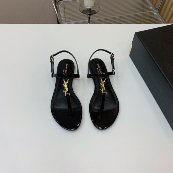 YSL Cassandra Flat Sandals Black Leather - Sandals
