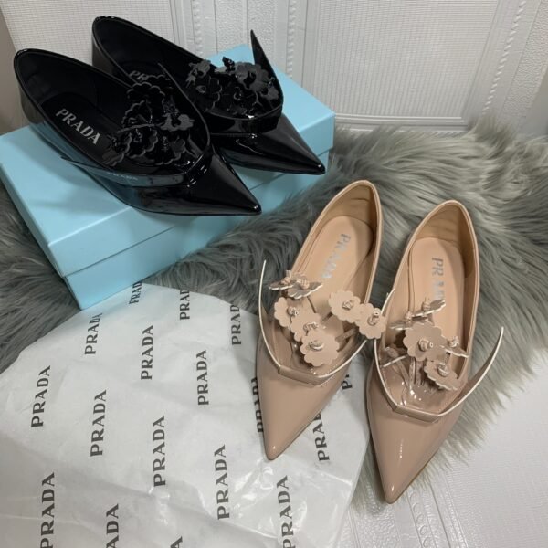 PR Brushed Leather Loafers with Floral Appliqué - Shoes