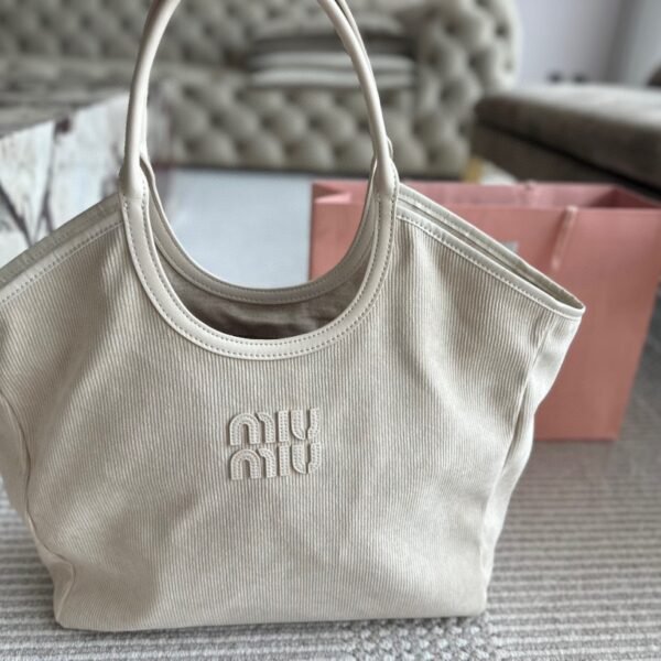 MIU Logo Tote Beige Canvas - Bag