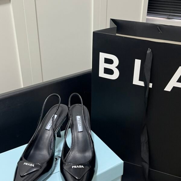 PR Slingback Pointed Toe Pumps Black Patent Leather - Heels