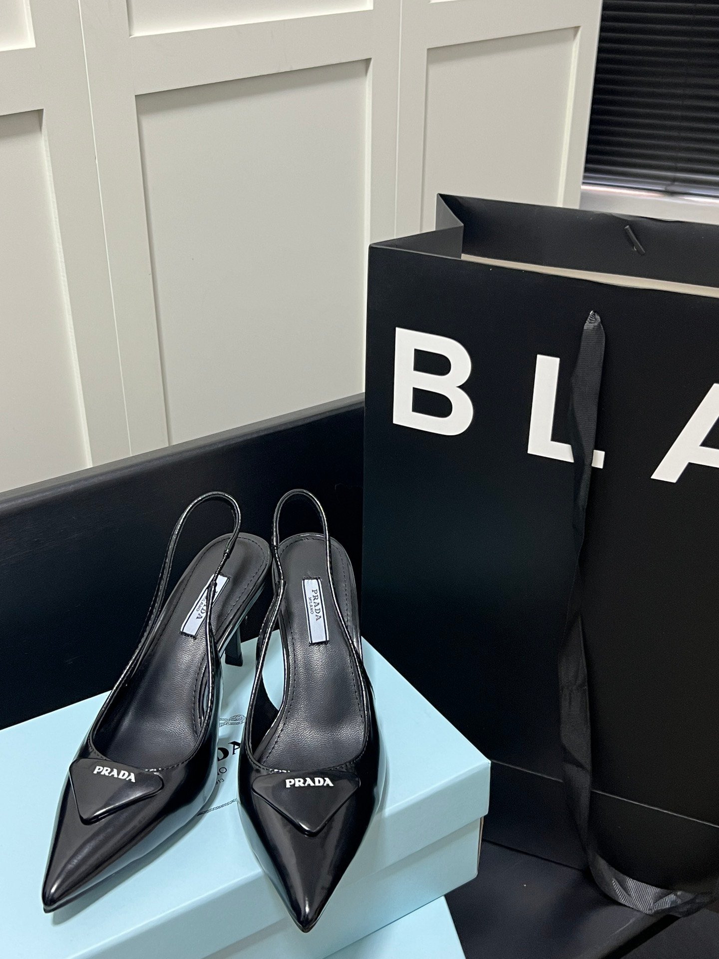 PR Slingback Pointed Toe Pumps Black Patent Leather - Heels