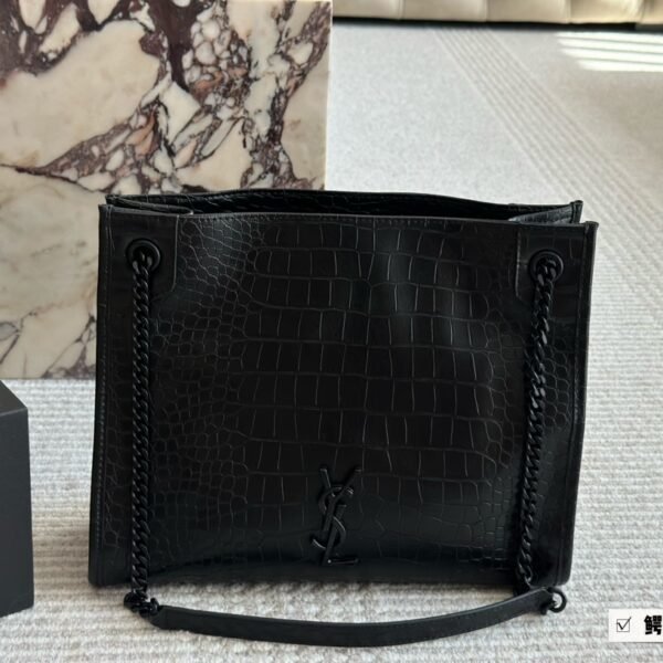 YSL Niki Shopping Bag Black Croc-Embossed Leather - Bag