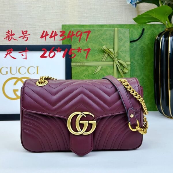 GG GG Marmont Matelassé Burgundy Leather - Bag