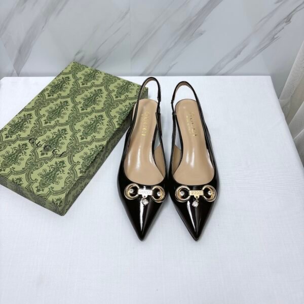 GG Slingback Pumps with Horsebit Black Patent Leather - Heels