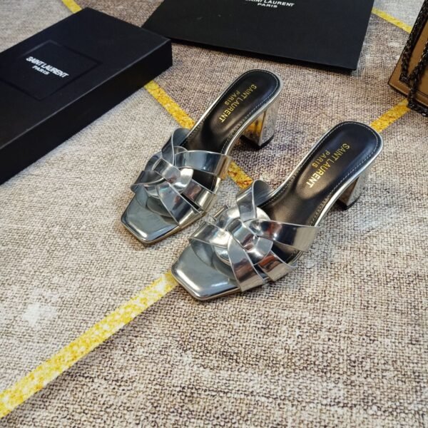 YSL Tribute Nu Pieds 75 Silver Leather - Heels