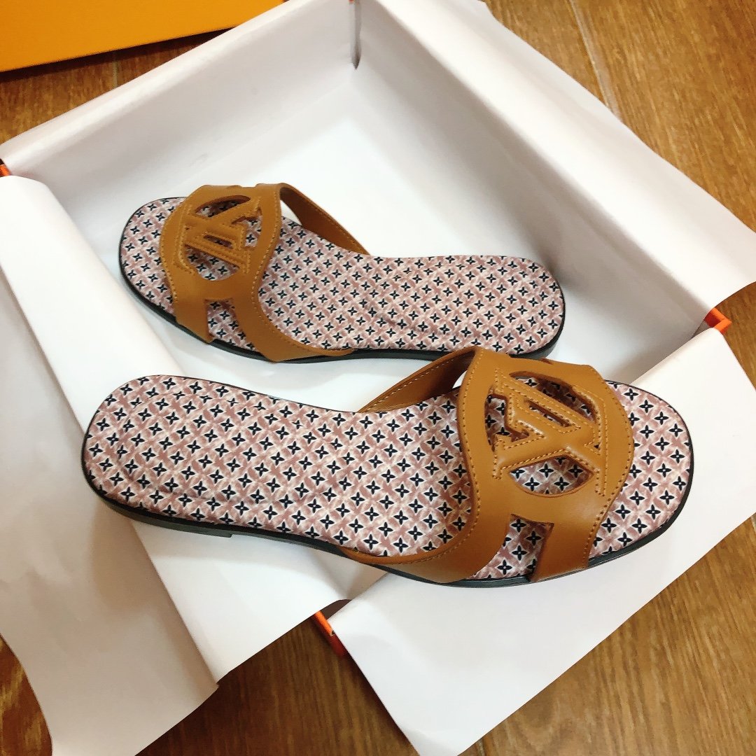 LV Paseo Flat Comfort Tan Leather - Slides - Image 8
