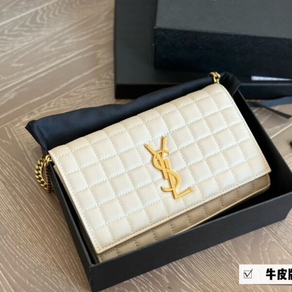YSL Envelope Chain Wallet Beige Quilted Leather - Bag