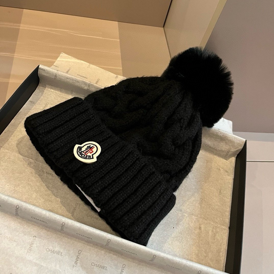 MCL Pom Pom Beanie Black Knit - Hat - Image 5