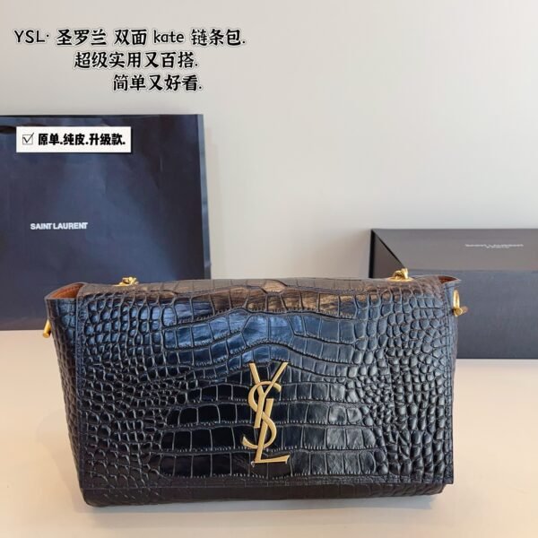 YSL Kate Black Croc Embossed Leather - Bag