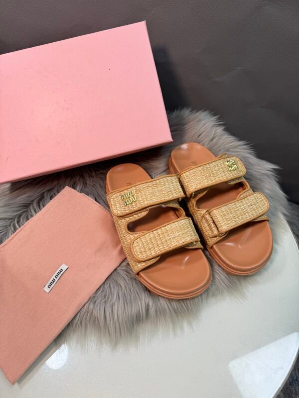 MIU Raffia Velcro Sandals – Slide