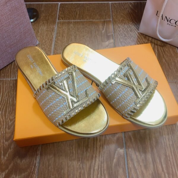 LV Paseo Flat Comfort Mule Gold/Beige Raffia - Slides