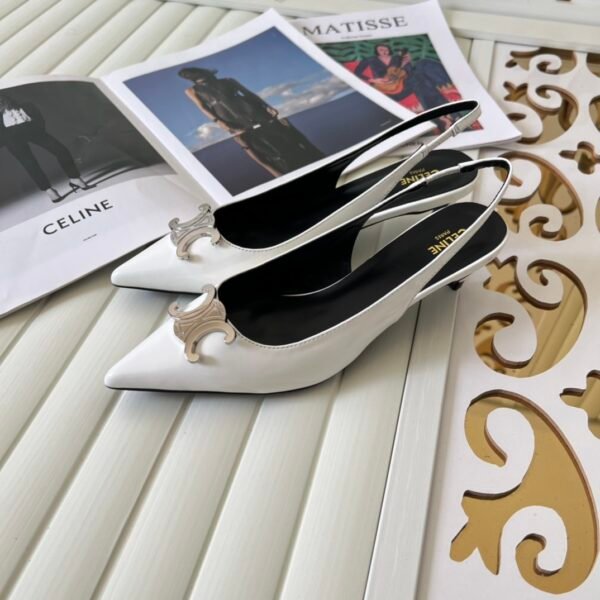 CEL Triomphe Slingback Pumps White Leather - Heels