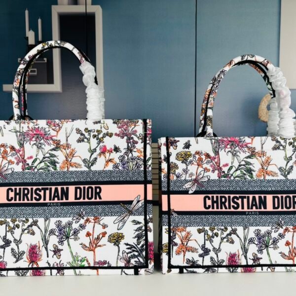 CD Book Tote Large Multicolor Embroidered Canvas - Bag