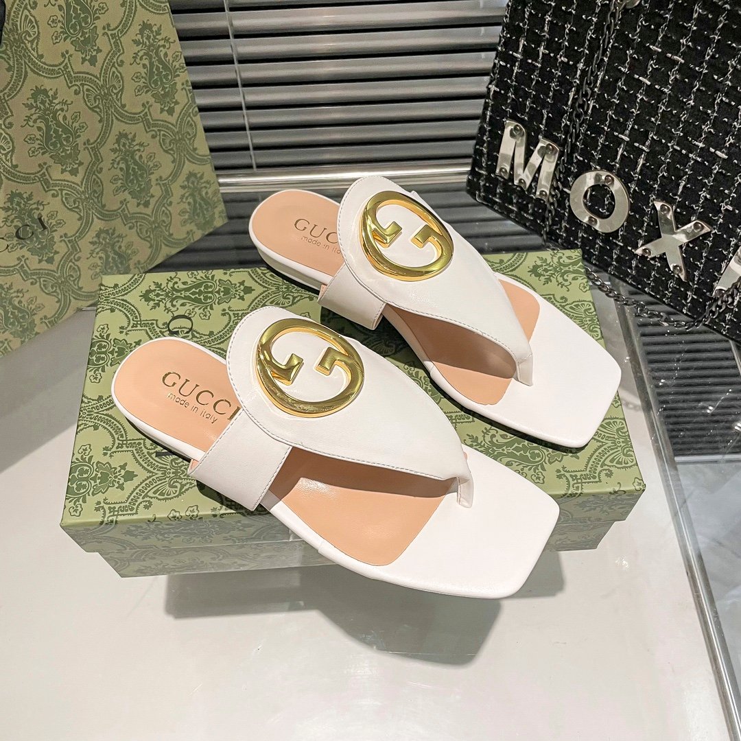 GG Double G Thong Sandal White Leather - Sandals - Image 2