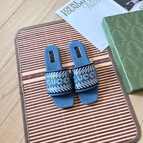 GG GG Denim Slide Sandals - Slides