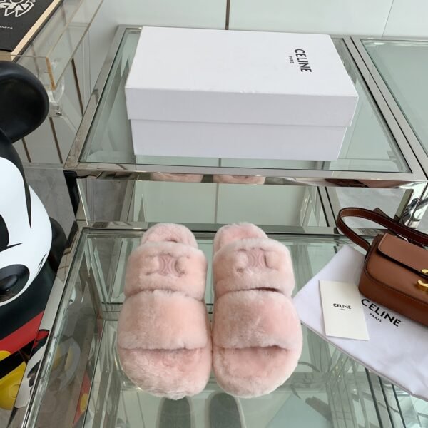 CEL Triomphe Furry Slides Pink Shearling - Slides