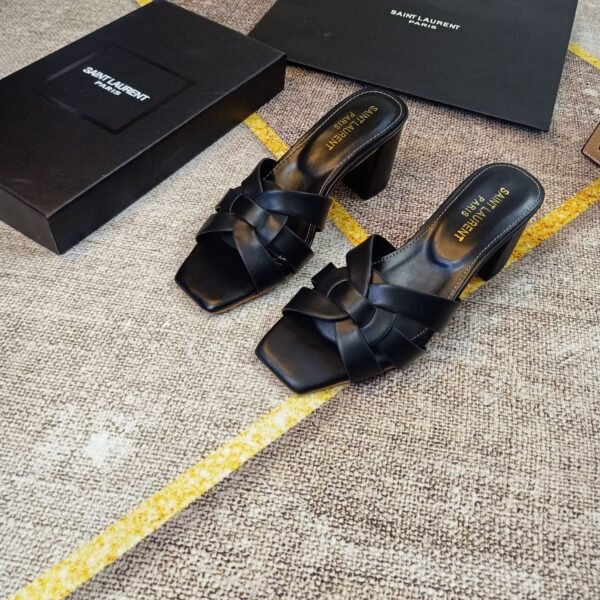 YSL Tribute Leather Sandals Black Leather - Heels