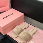 MIU Shearling Fur Slides Beige Fur – Slides