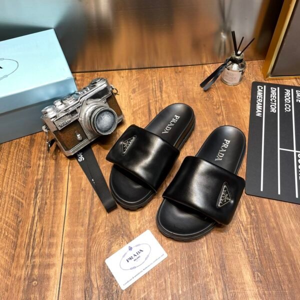 PR Logo Pool Slides Black Leather - Slides