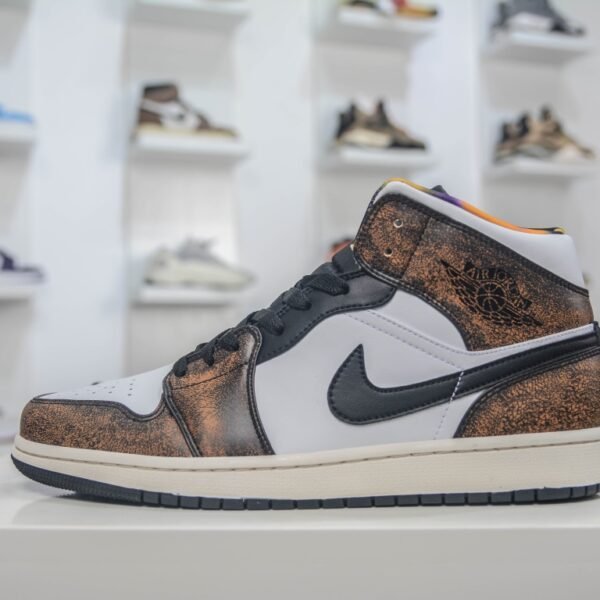 NK Air Jordan 1 Mid SE Brushstroke White/Black/Brown - Sneakers