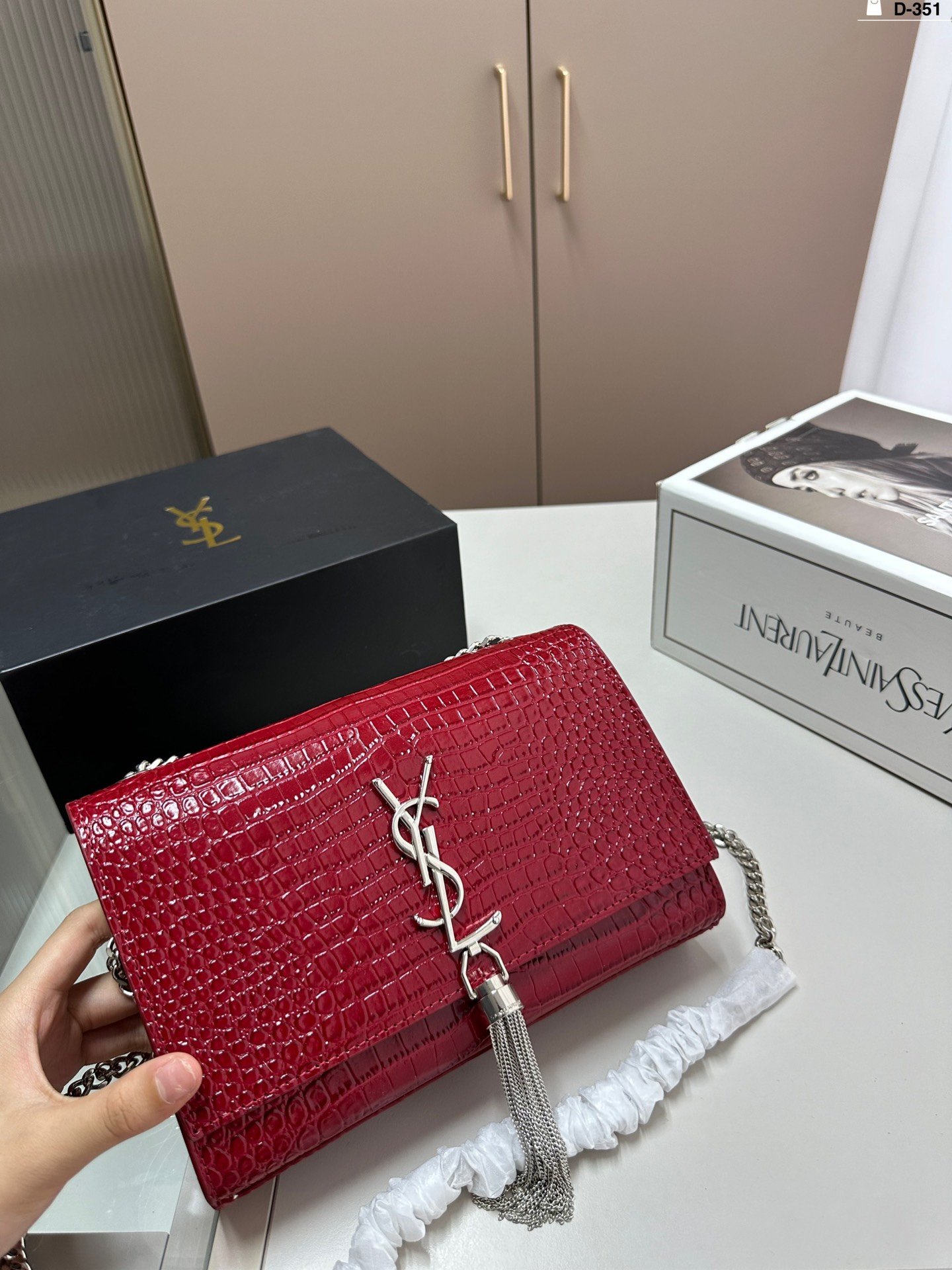YSL Kate Tassel Croc Embossed Leather - Bag