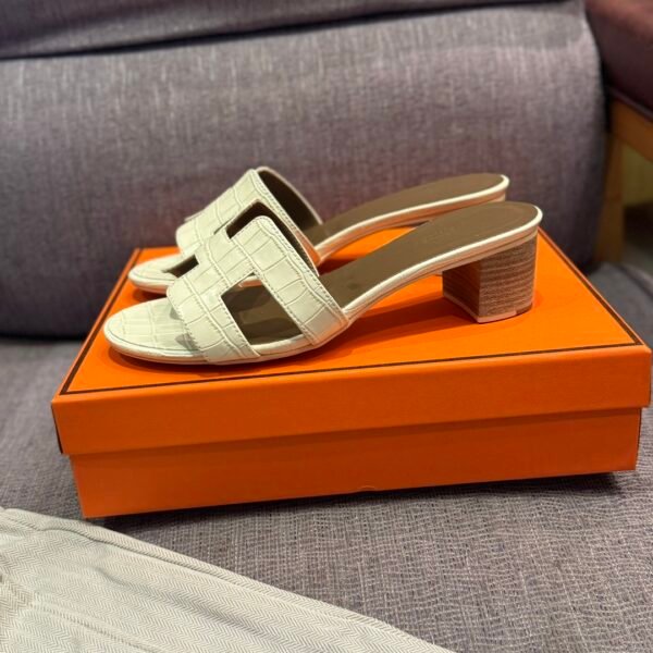 HM Oran Sandals White Croc Embossed Leather - Sandals