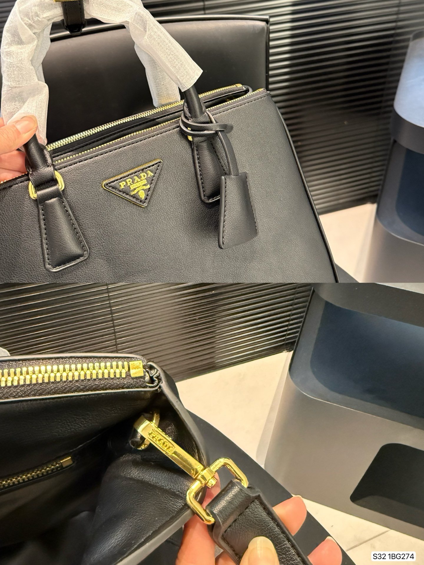 PR Galleria Medium Black Leather - Bag - Image 6