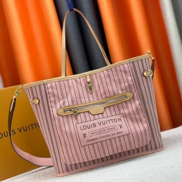 LV Neverfull By The Pool MM Pink Striped Canvas - Bag