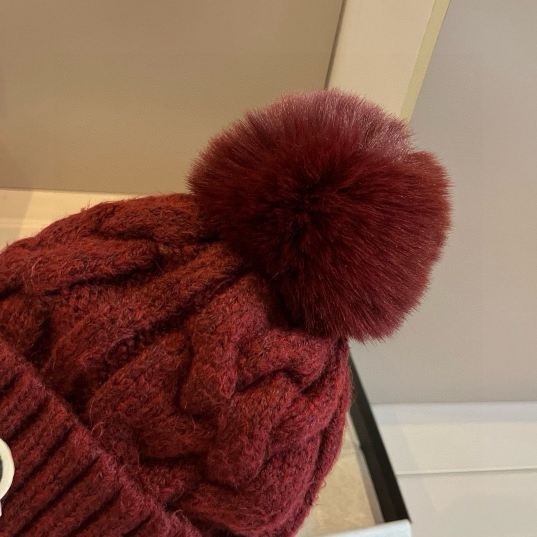MCL Pom Pom Beanie Burgundy Knit - Hat - Image 6