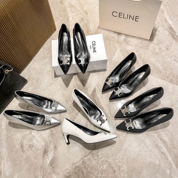 CEL Triomphe Heel Black/White Leather - Heels