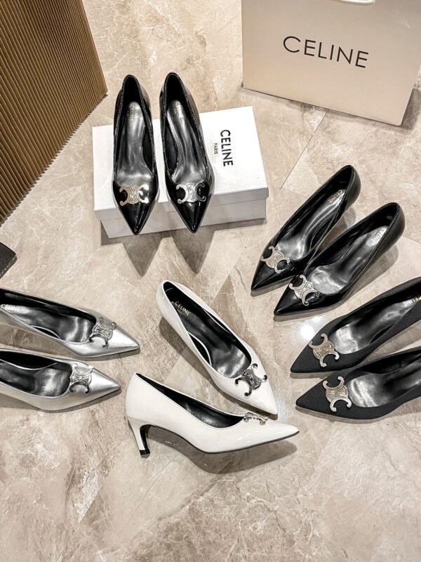 CEL Triomphe Heel Black/White Leather – Scarpe con tacco