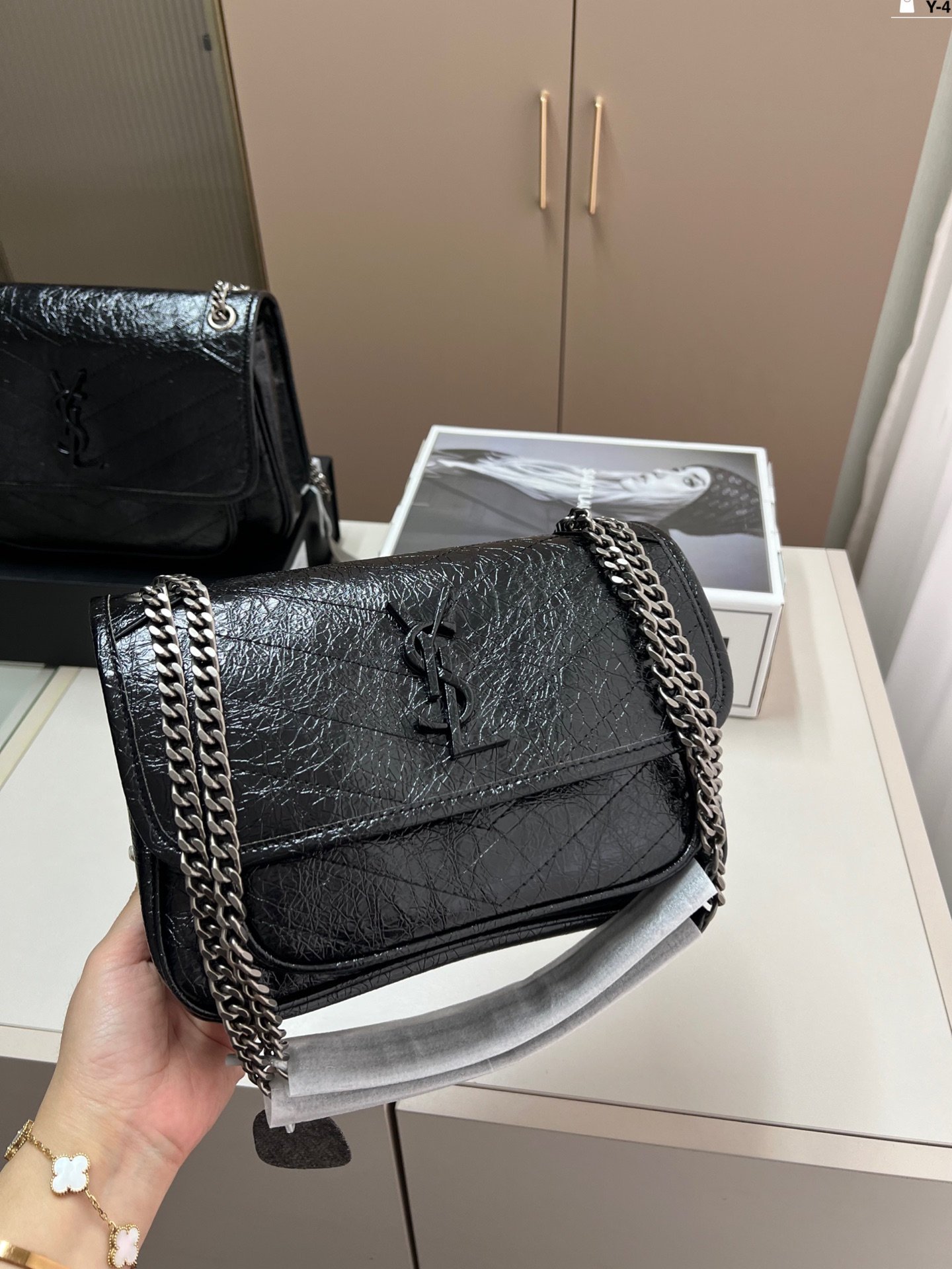 YSL Niki Medium Black Crinkled Leather - Bag - Image 6