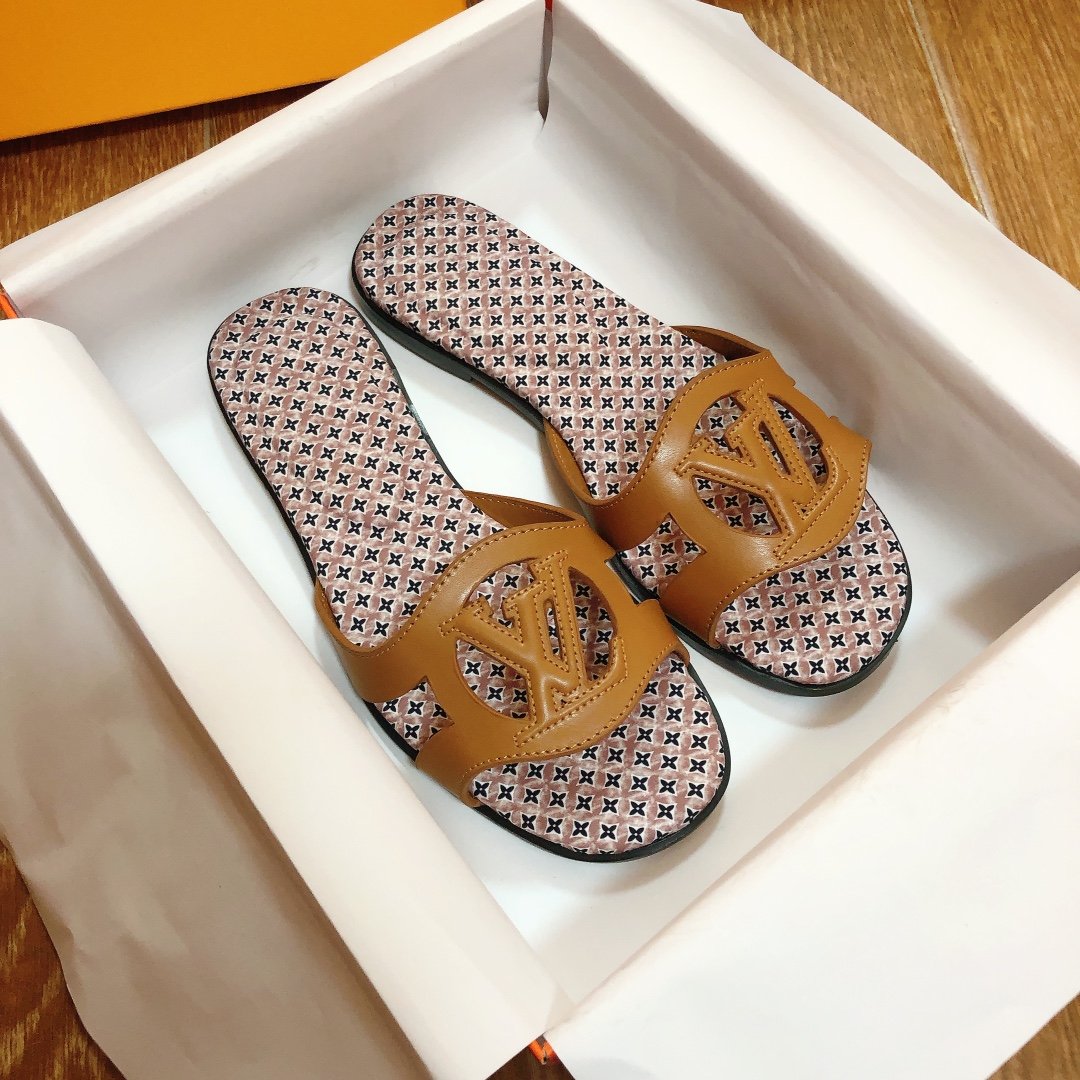 LV Paseo Flat Comfort Tan Leather - Slides