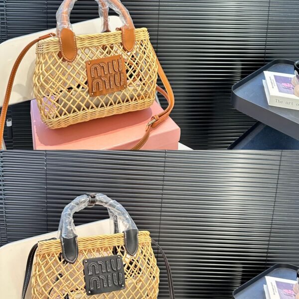 MIU Wicker Basket Bag Natural/Leather - Bag