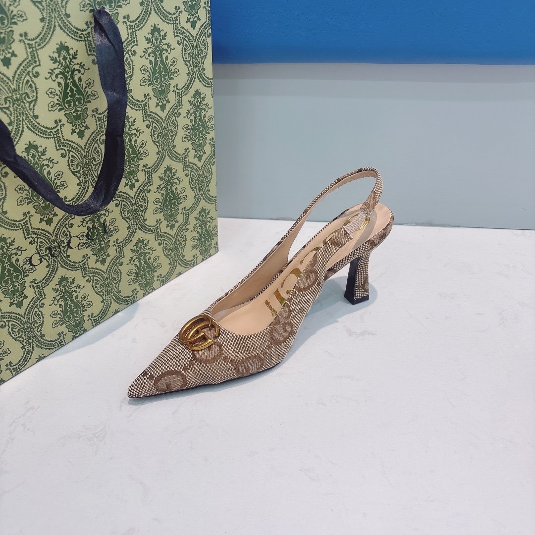 GG Double G Slingback Pump Beige GG Canvas - Heels - Image 8
