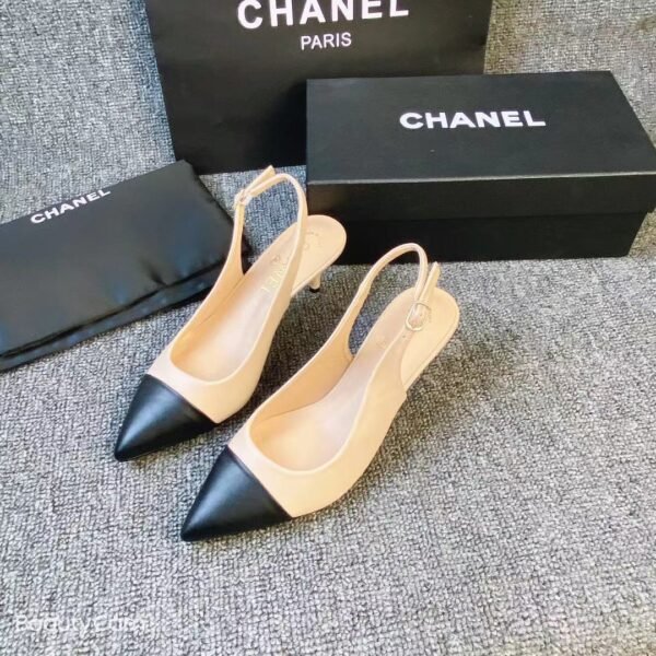 CC Slingback Pumps Beige/Black Leather - Heels