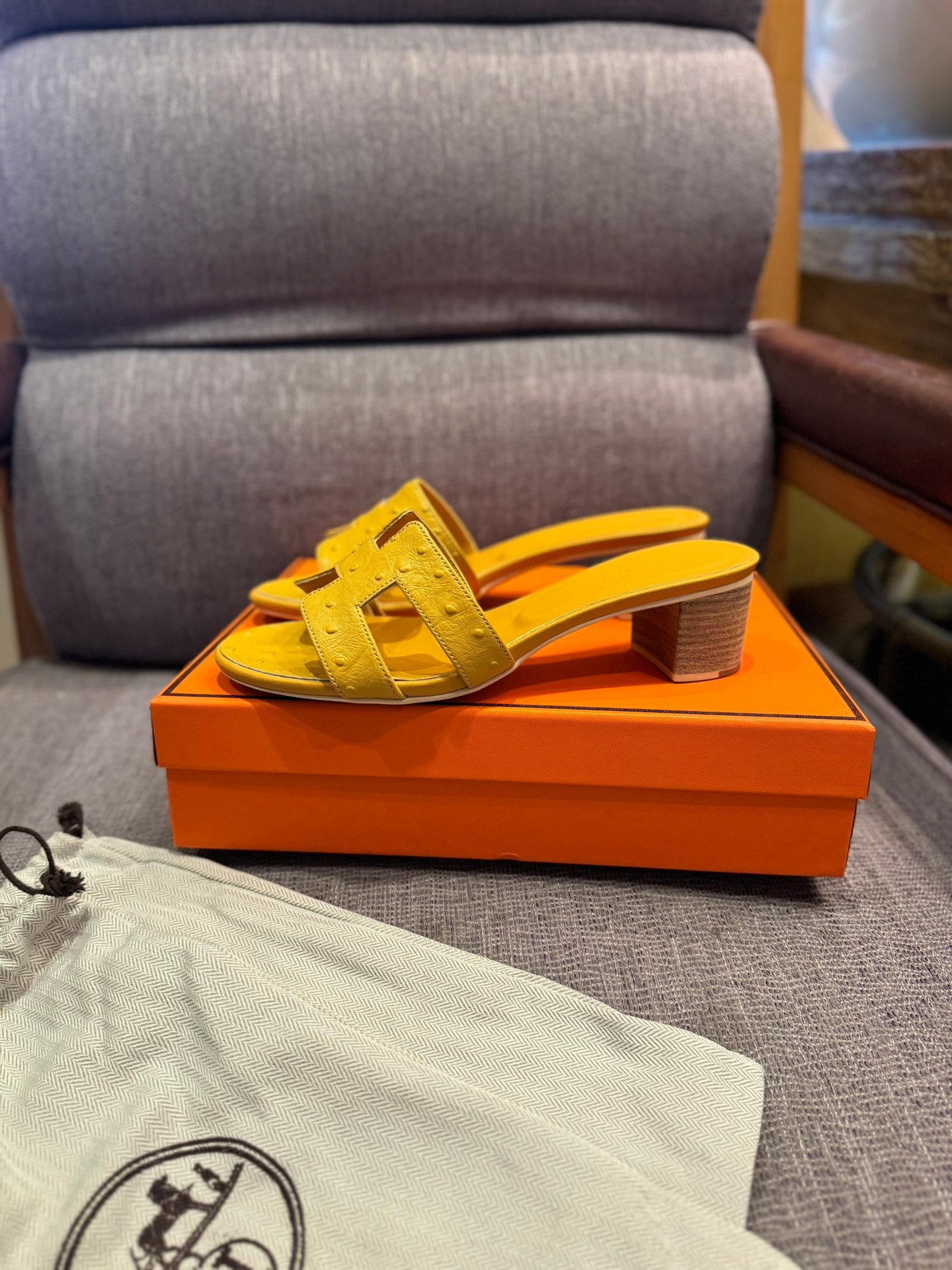 HM Oran Sandals Yellow Ostrich Leather - Sandals