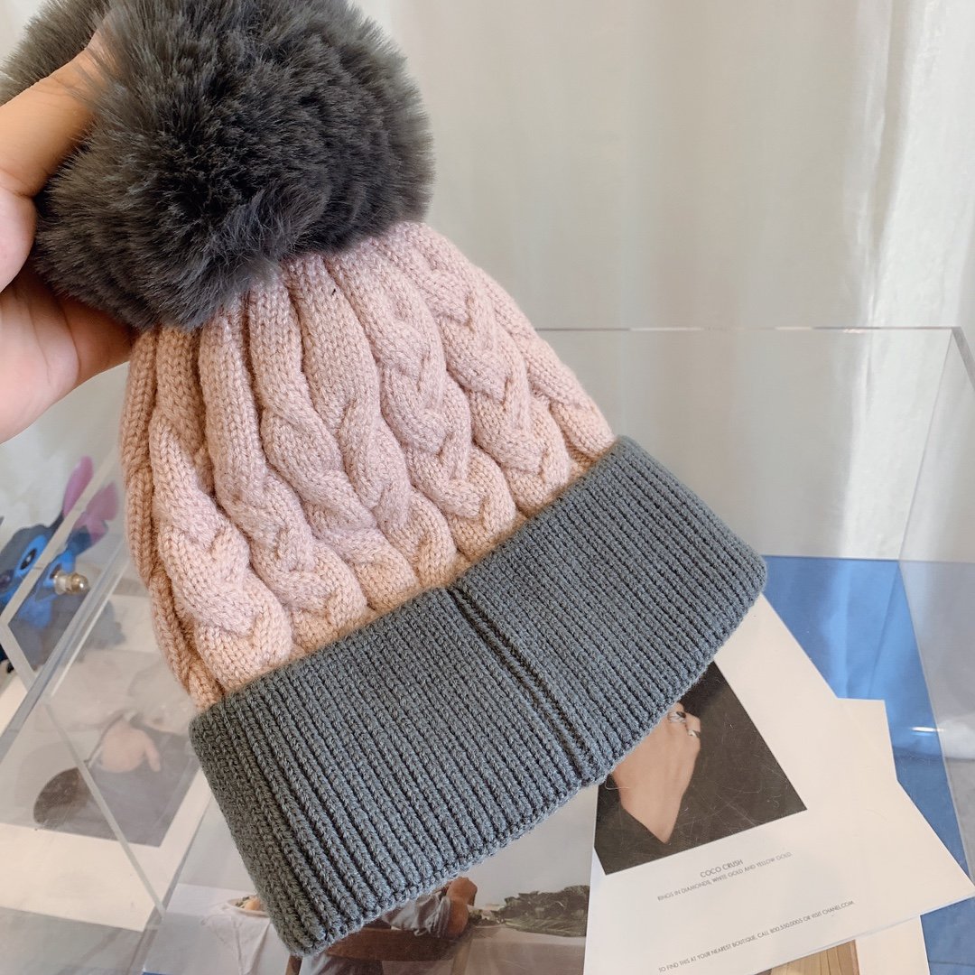 MCL Pom Pom Cable Knit Beanie Pink/Grey - Hat - Image 3