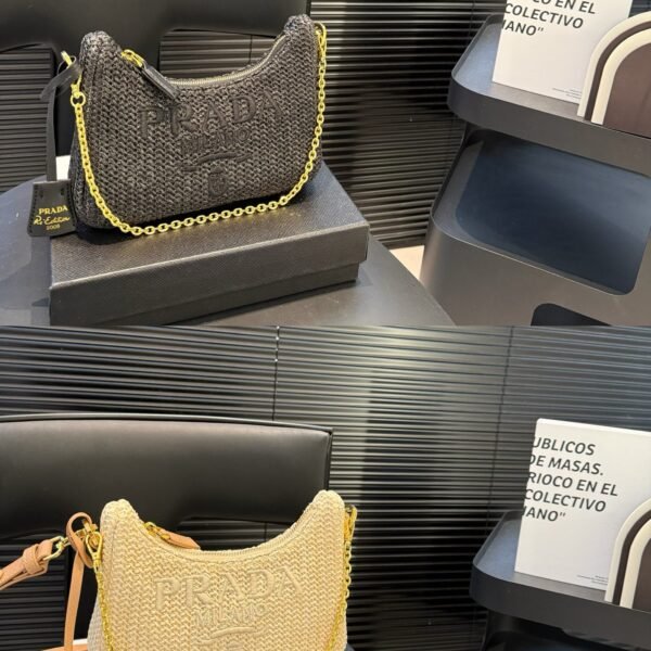 PR Raffia Bag Black and Beige Raffia - Bag