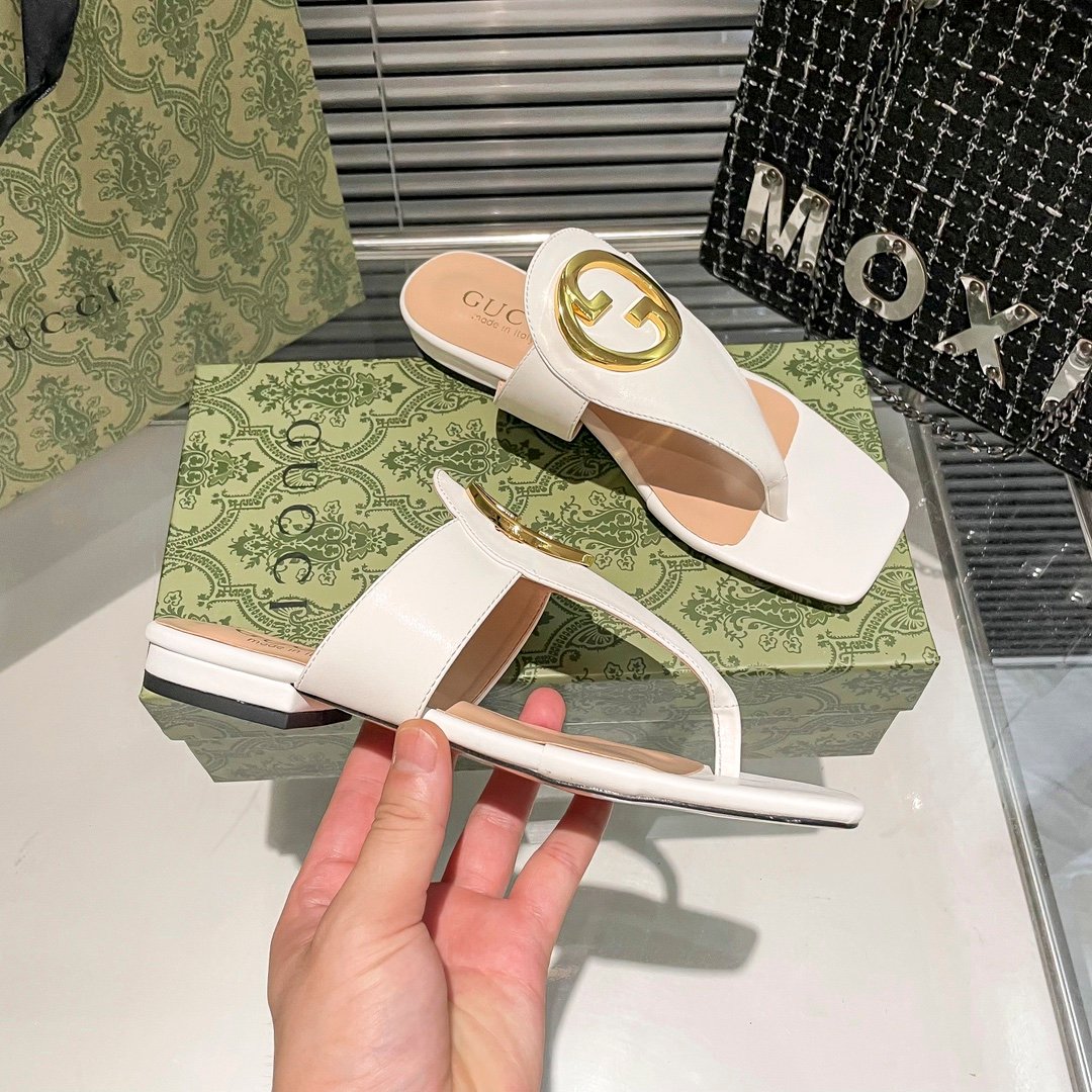 GG Double G Thong Sandal White Leather - Sandals - Image 7