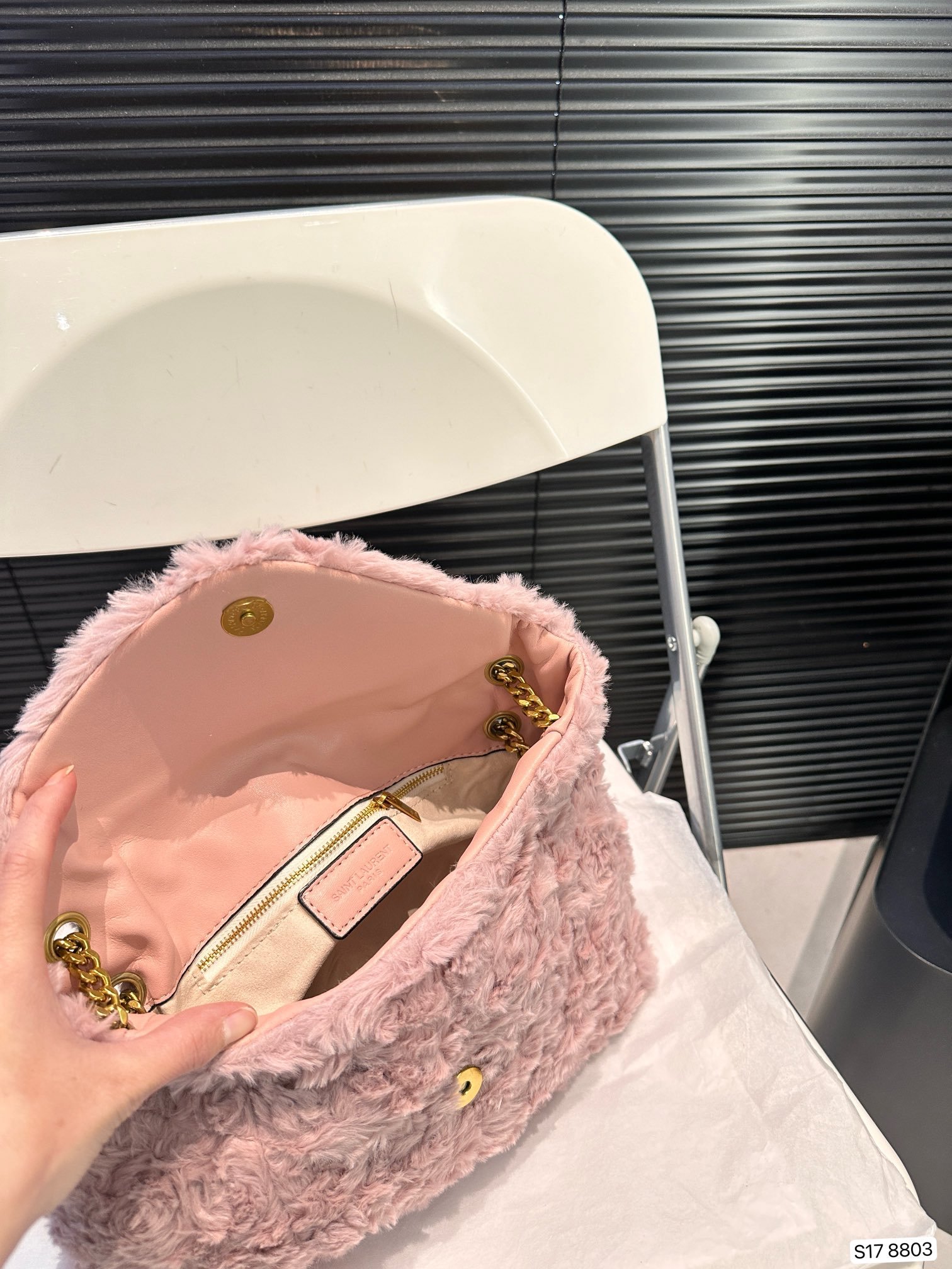 YSL Niki Medium Pink Lamb Fur - Bag - Image 9